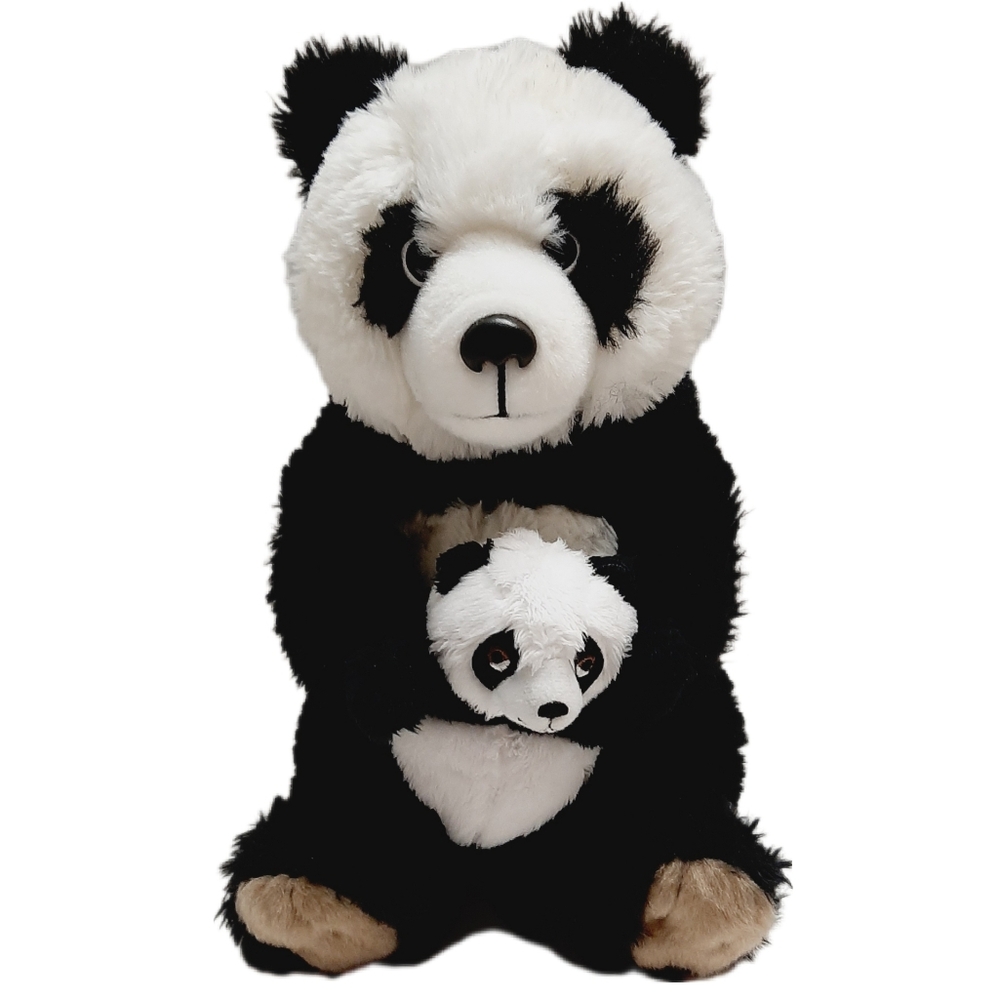 🍒 Panda Bear Mom & Baby Plush Soft Kids Toy B&W